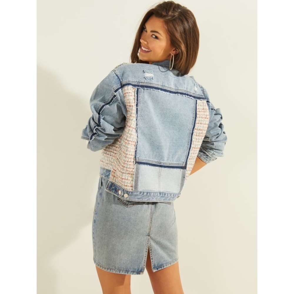 New GUESS Women’s Patchwork Denim Jacket - Picture 4 of 7